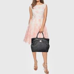 Pre Owned Dolce & Gabbana Black  Woven Raffia and Leather Kiss Lock Tote