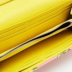 Pre Owned Dolce & Gabbana Pink Pineapple Print Leather Padlock Wallet