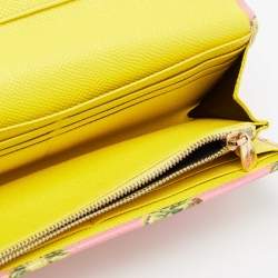 Pre Owned Dolce & Gabbana Pink Pineapple Print Leather Padlock Wallet
