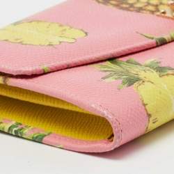 Pre Owned Dolce & Gabbana Pink Pineapple Print Leather Padlock Wallet
