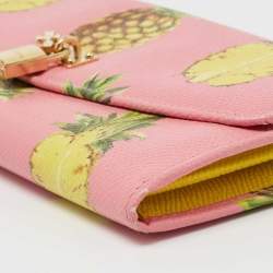 Pre Owned Dolce & Gabbana Pink Pineapple Print Leather Padlock Wallet