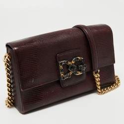 Pre Owned Dolce & Gabbana Burgundy Lizard Embossed Leather DG Millennials Shoulder Bag