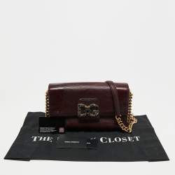 Pre Owned Dolce & Gabbana Burgundy Lizard Embossed Leather DG Millennials Shoulder Bag