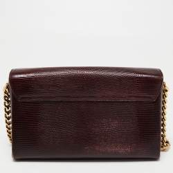 Pre Owned Dolce & Gabbana Burgundy Lizard Embossed Leather DG Millennials Shoulder Bag