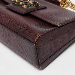 Pre Owned Dolce & Gabbana Burgundy Lizard Embossed Leather DG Millennials Shoulder Bag