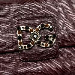 Pre Owned Dolce & Gabbana Burgundy Lizard Embossed Leather DG Millennials Shoulder Bag