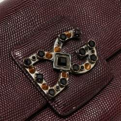 Pre Owned Dolce & Gabbana Burgundy Lizard Embossed Leather DG Millennials Shoulder Bag