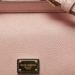Pre Owned Dolce & Gabbana Light Pink Leather Mini Miss Sicily Top Handle Bag