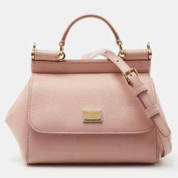 Pre Owned Dolce & Gabbana Light Pink Leather Mini Miss Sicily Top Handle Bag