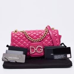 Pre Owned Dolce & Gabbana Pink Quilted Leather DG Millennials Shoulder Bag