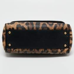 Pre Owned حقيبة دولتشي أند غابانا ميس سيسيلي متوسطة يد علوية جلد و كانفاس مقوى مطبوع نقشة الفهد بني و أسود