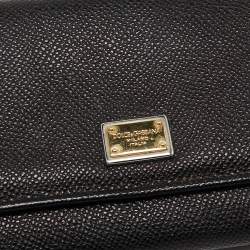 Pre Owned Dolce & Gabbana Black Dauphine Leather Continental Wallet
