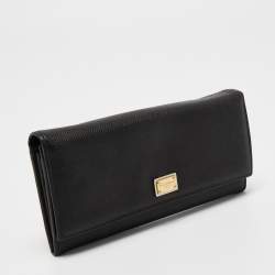 Pre Owned Dolce & Gabbana Black Dauphine Leather Continental Wallet