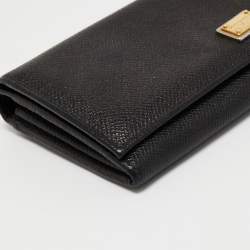 Pre Owned Dolce & Gabbana Black Dauphine Leather Continental Wallet
