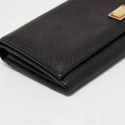 Dolce & Gabbana Black Dauphine Leather Continental Wallet