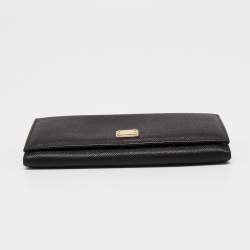 Pre Owned Dolce & Gabbana Black Dauphine Leather Continental Wallet