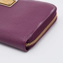 Pre Owned Dolce & Gabbana Plum Purple Leather Zip Around Continental Wallet
