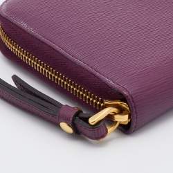 Pre Owned Dolce & Gabbana Plum Purple Leather Zip Around Continental Wallet