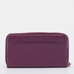 Pre Owned Dolce & Gabbana Plum Purple Leather Zip Around Continental Wallet