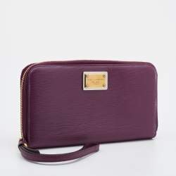 Pre Owned Dolce & Gabbana Plum Purple Leather Zip Around Continental Wallet