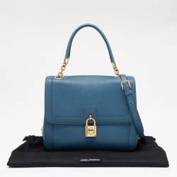 Pre Owned Dolce & Gabbana Blue Leather Padlock Top Handle Bag