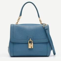 Pre Owned Dolce & Gabbana Blue Leather Padlock Top Handle Bag