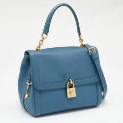 Pre Owned Dolce & Gabbana Blue Leather Padlock Top Handle Bag