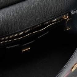 Pre Owned Dolce and Gabbana Black Multicolor Tulip Print Leather Medium Miss Sicily Top Handle Bag