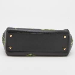 Pre Owned Dolce and Gabbana Black Multicolor Tulip Print Leather Medium Miss Sicily Top Handle Bag