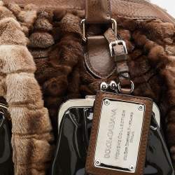 مملوكة مسبقًا Dolce & Gabbana Beige/Brown Rabbit Fur and Leather Miss Curly Bag