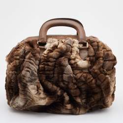 مملوكة مسبقًا Dolce & Gabbana Beige/Brown Rabbit Fur and Leather Miss Curly Bag