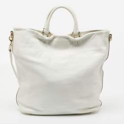 Pre Owned Dolce & Gabbana White Leather Padlock Tote