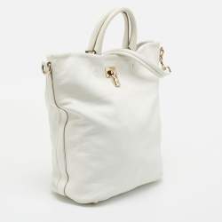 Pre Owned Dolce & Gabbana White Leather Padlock Tote