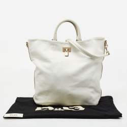Pre Owned Dolce & Gabbana White Leather Padlock Tote