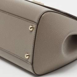 Pre Owned Dolce & Gabbana Beige Leather Medium Miss Sicily Top Handle Bag