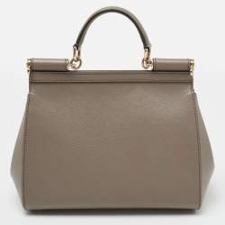 Pre Owned Dolce & Gabbana Beige Leather Medium Miss Sicily Top Handle Bag