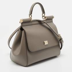 Pre Owned Dolce & Gabbana Beige Leather Medium Miss Sicily Top Handle Bag