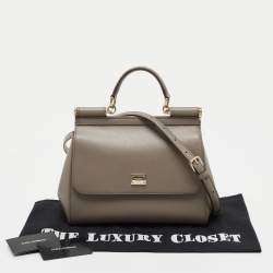 Pre Owned Dolce & Gabbana Beige Leather Medium Miss Sicily Top Handle Bag