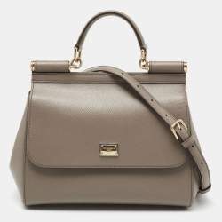 Pre Owned Dolce & Gabbana Beige Leather Medium Miss Sicily Top Handle Bag