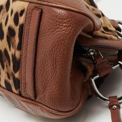 Pre Owned Dolce & Gabbana Brown Leopard Print Canvas and Leather Animalier Zip satchel 