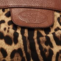 Pre Owned Dolce & Gabbana Brown Leopard Print Canvas and Leather Animalier Zip satchel 