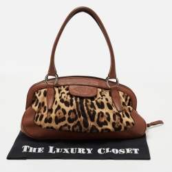 Pre Owned Dolce & Gabbana Brown Leopard Print Canvas and Leather Animalier Zip satchel 