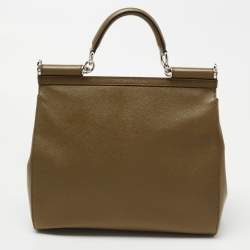 Pre Owned Dolce & Gabbana Green Leather Large Miss Sicily Top Handle Bag