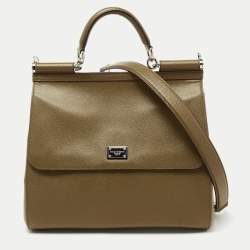 Pre Owned Dolce & Gabbana Green Leather Large Miss Sicily Top Handle Bag