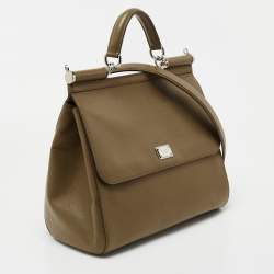 Pre Owned Dolce & Gabbana Green Leather Large Miss Sicily Top Handle Bag