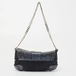 مملوكة مسبقًا حقيبة كلتش دولتشي اند غابانا جلد ثعبان وسويدي زرقاء