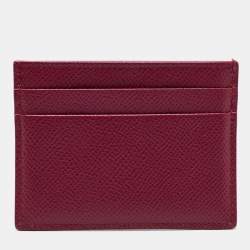 Pre Owned Dolce & Gabbana Burgundy Leather Crystal Embellished Logo Card Holder