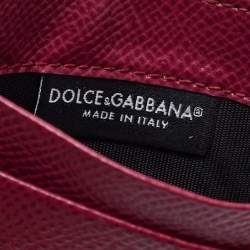 Pre Owned Dolce & Gabbana Burgundy Leather Crystal Embellished Logo Card Holder