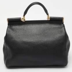 Pre Owned Dolce & Gabbana Black Leather Large Miss Sicily Top Handle Bag