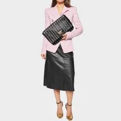Pre Owned Dolce & Gabbana Black/Gold Striped Leather Large Miss Lexington Flap Clutch